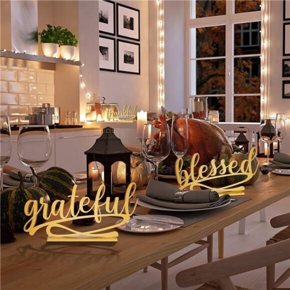 3 Pieces Thanksgiving Fall Letter Table Sign Thankful Grateful Blessed Standing - Picture 2 of 7